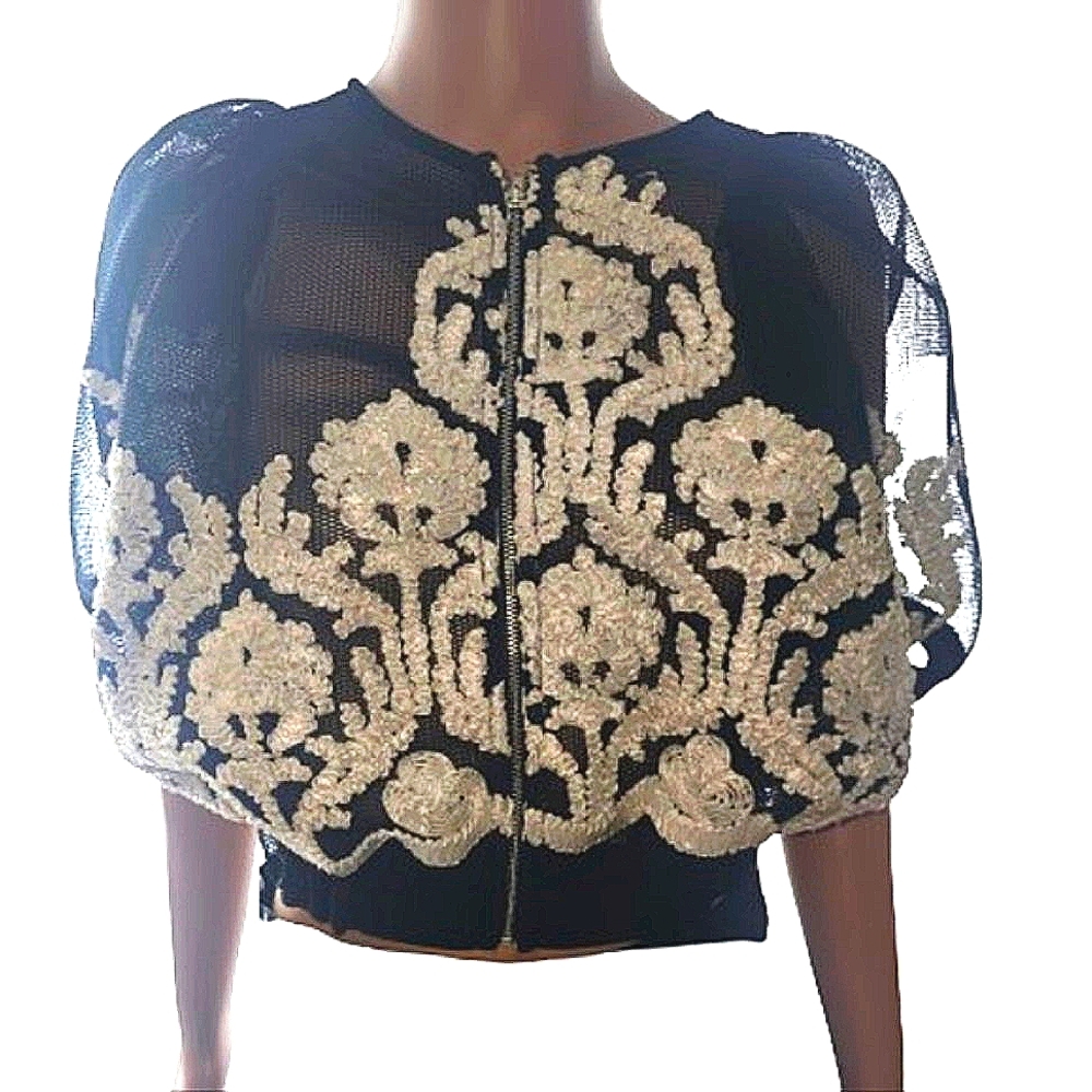 NWT Black and White Mesh Short Sleeved Cropped Jacket S